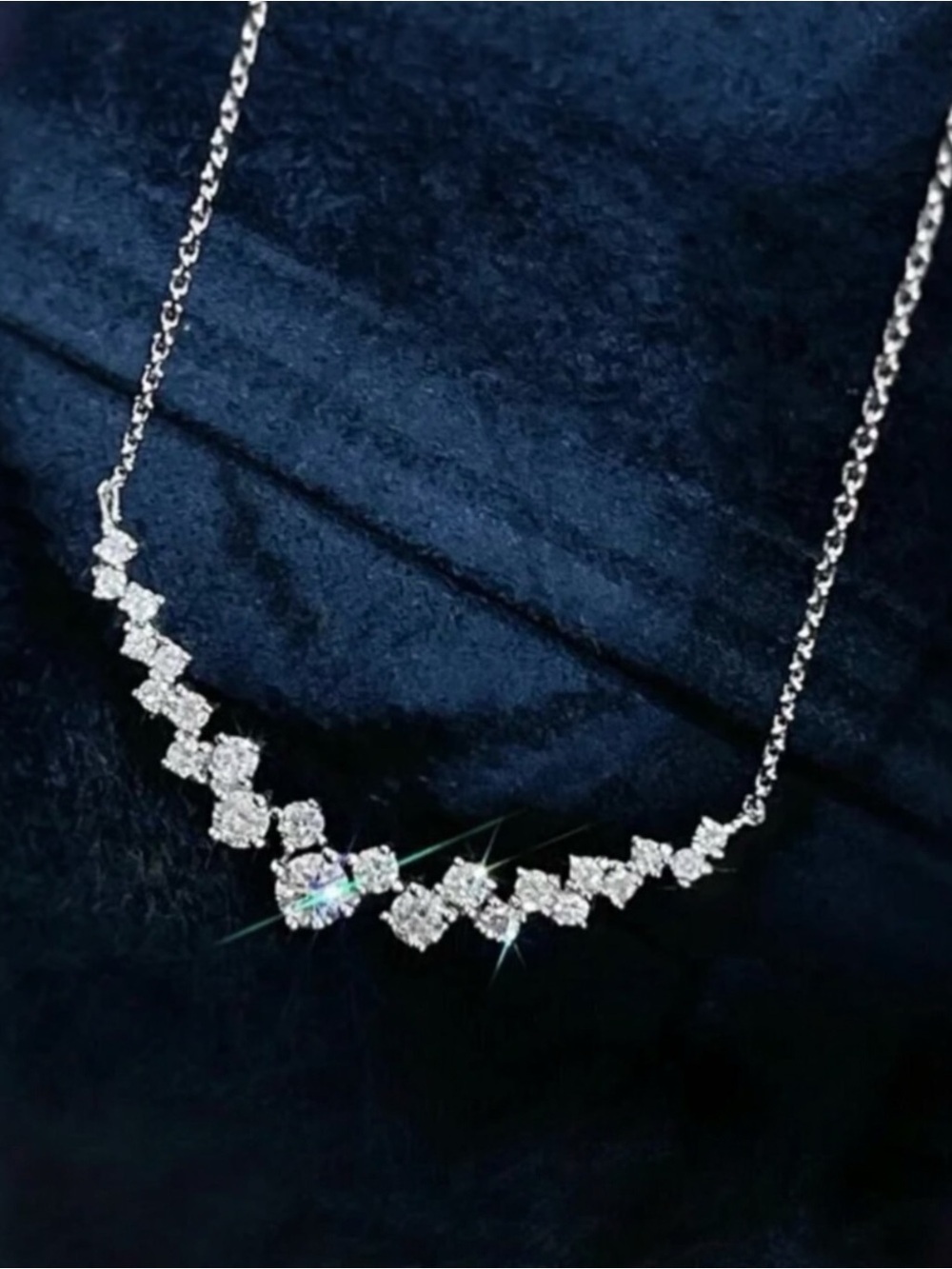 NEW Cluster CZ Necklace 16” 14K White Gold Plated Wedding Minimalist Dainty